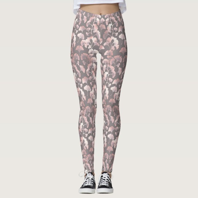Leggings Motif Ginkgo Rose Noir Chic (Devant)