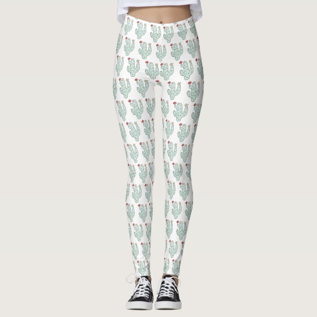 Leggings Motif Girly mignon de cactus d'aquarelle (Devant)