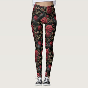 Leggings Motif gothique avec roses rouges et corbeaux