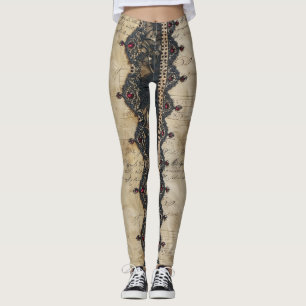 Leggings Motif gothique en dentelle rubis victorien (4)