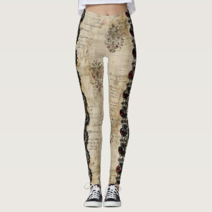 Leggings Motif gothique en dentelle rubis victorien (5)