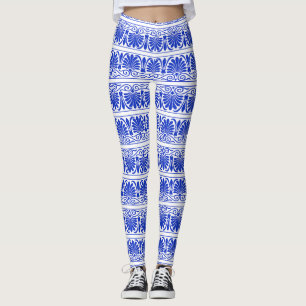 Leggings Motif grec méditerranéen bleu