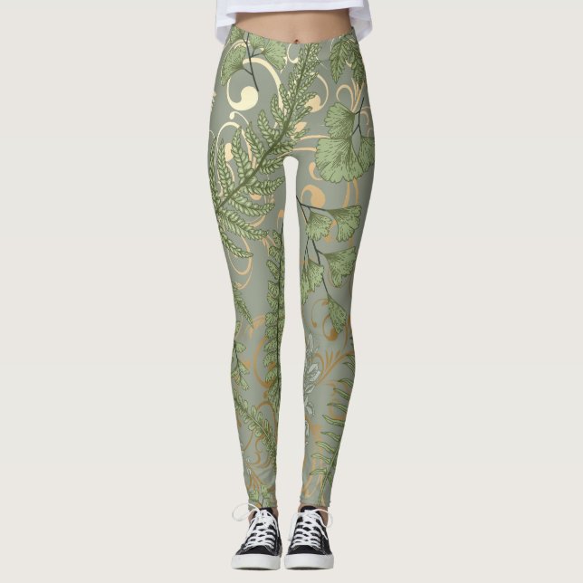 Leggings Motif Green et Gold Fern (Devant)