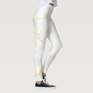 Leggings Motif gris blanc feuille or marbre