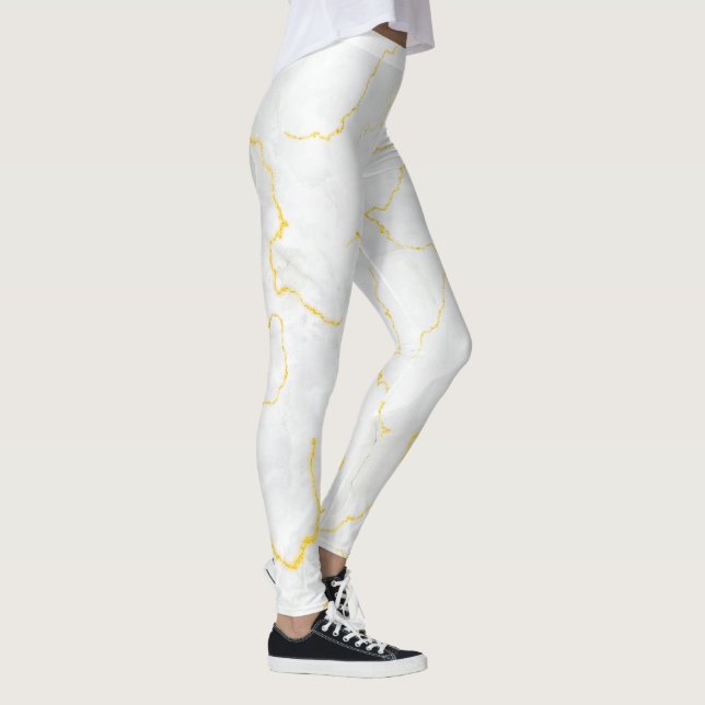 Leggings Motif gris blanc feuille or marbre (Droite)