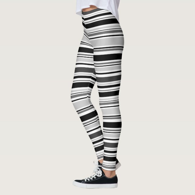 Leggings Motif gris blanc noir moderne de rayures (Gauche)