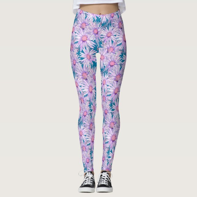 Leggings Motif Groovy Rétro Marguerite Violette (Devant)
