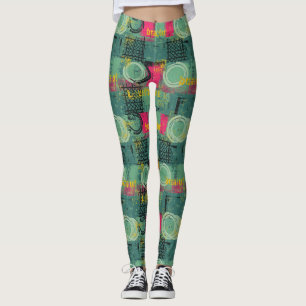 Leggings Motif Grunge Abstrait avec Formes Géométriques