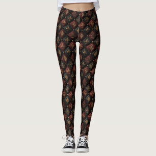 Leggings Motif Harlequin Fleur-de-Lis Touffeté Médiéval (1)