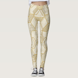 Leggings Motif hexagonal organique moderne Crème et beige