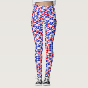 Leggings Motif hexagone blanc rouge et bleu