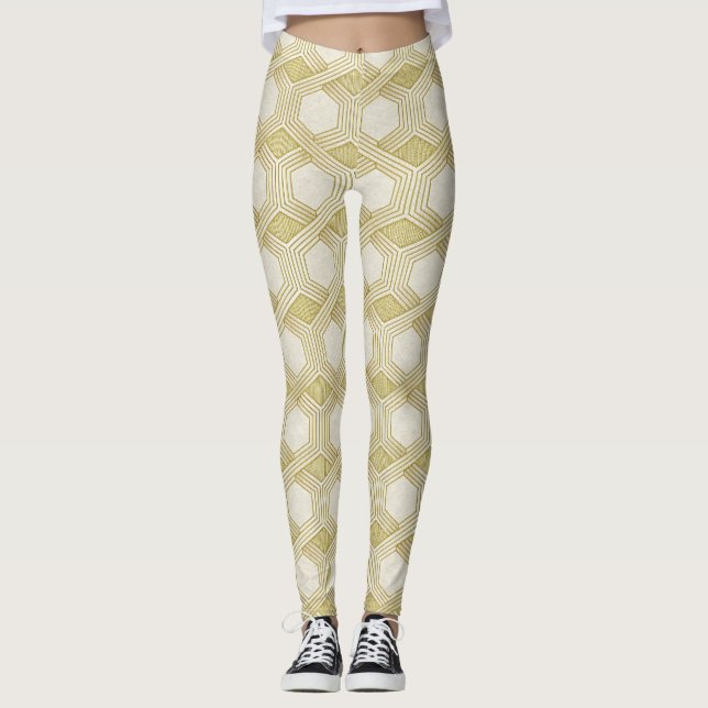 Leggings Motif Hexagone Or Luxueux - Texture Marbre (Devant)