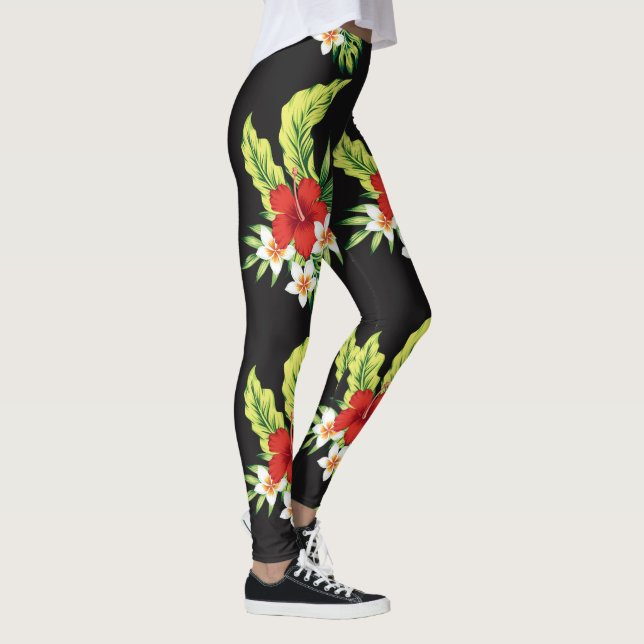 Leggings Motif Hibiscus Hawaïen rouge et blanc (Droite)
