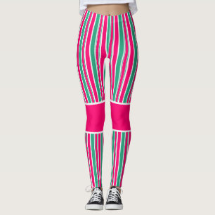 Leggings Motif horizontal rayé rouge-vert