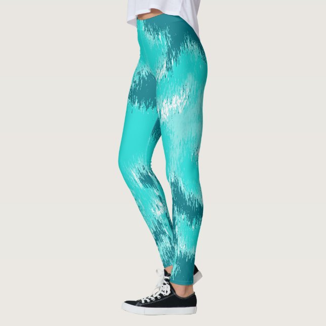 Leggings Motif ikat abstrait sarcelle et menthe (Gauche)
