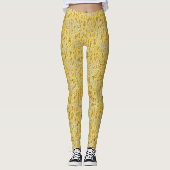 Leggings Motif Impressionniste Abstrait Jaune Pastel (Devant)