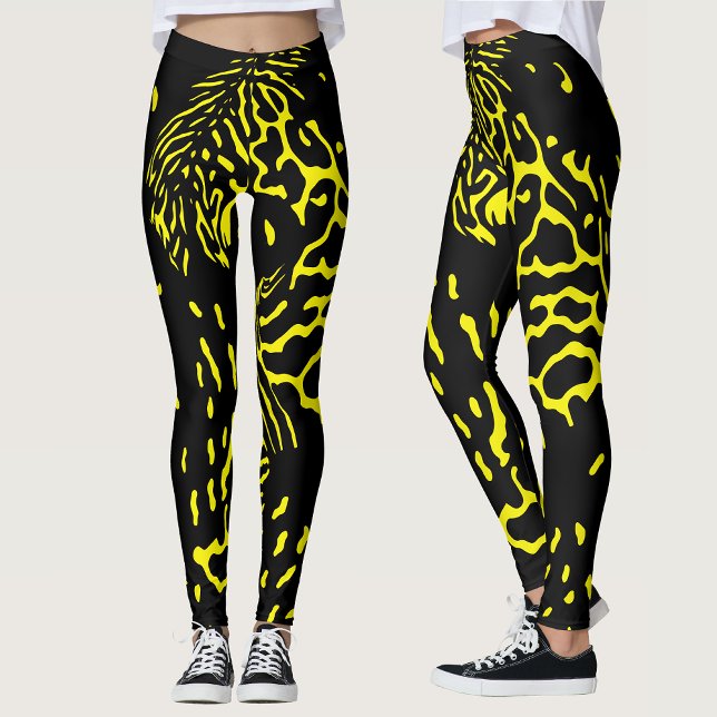 Leggings Motif imprimé animal abstrait noir jaune Cool (Créateur téléchargé)