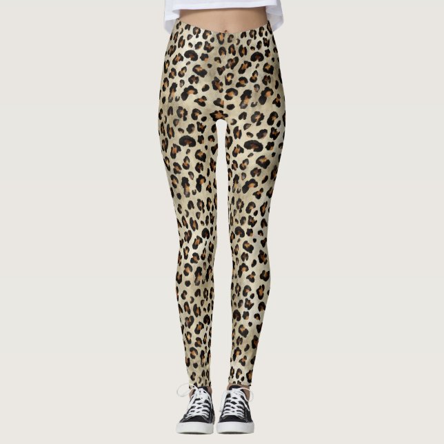 Leggings Motif imprimé animalier Léopard Guépard Beige Marr (Devant)
