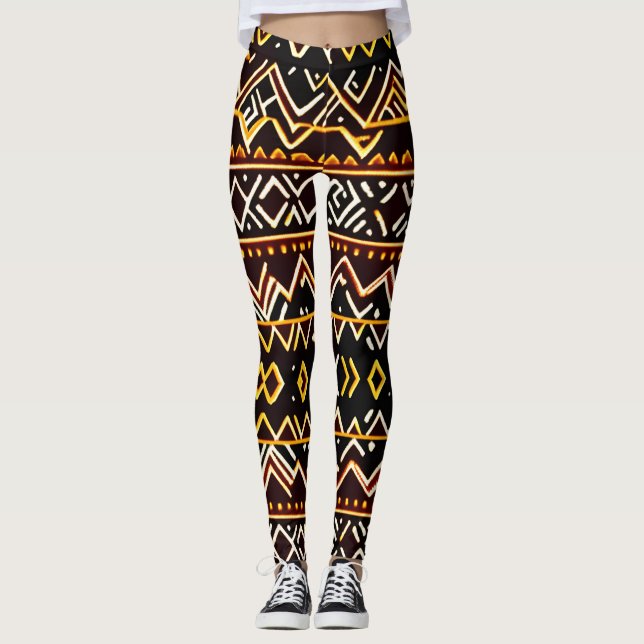 Leggings Motif Isométrique Jaune Tribal Edging (Devant)