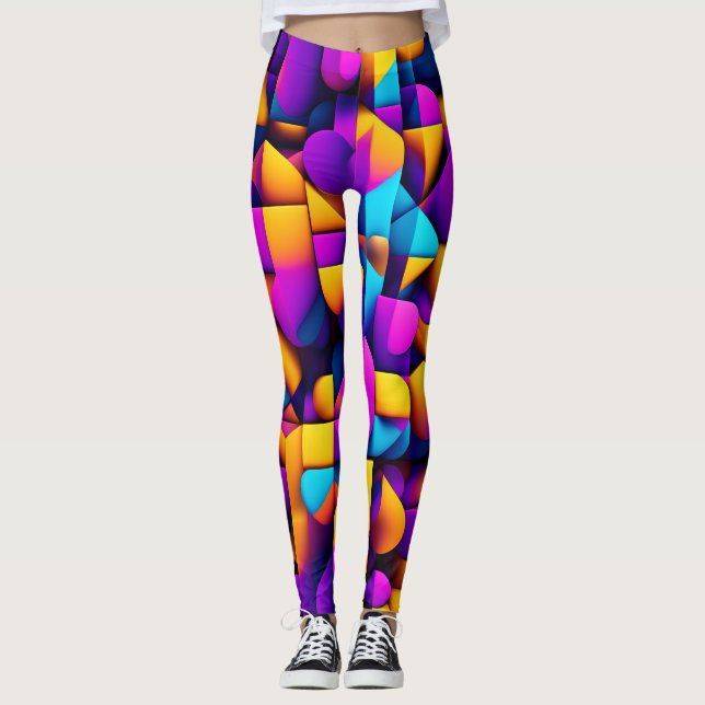 Leggings Motif Isométrique violet jaune 3D moderne (Devant)