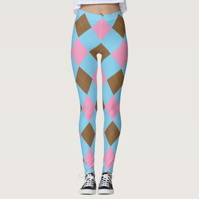 Leggings Motif Jacquard bleu marron et rose (Devant)