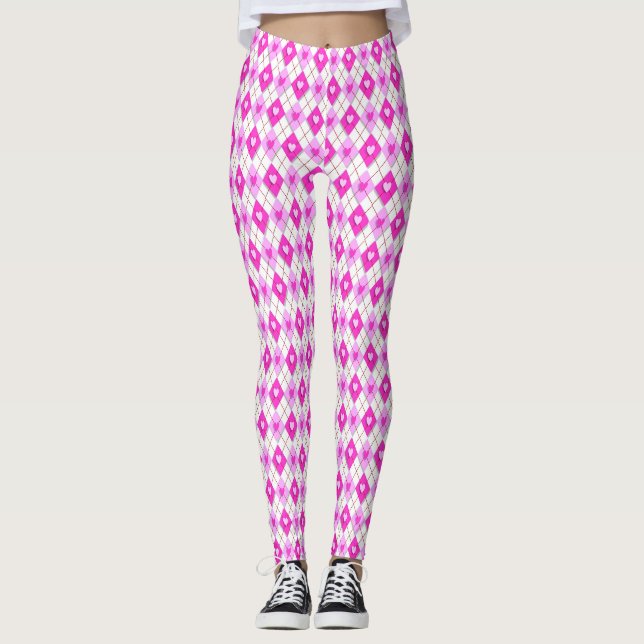 Leggings Motif Jacquard de carreau rose Coeurs (Devant)