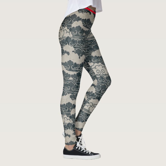 Leggings Motif JAPONAIS EN NUAGE AVEC DES LÉGUMES D'OISEAUX (Droite)
