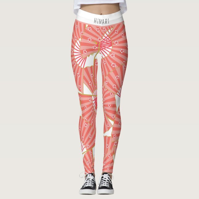 Leggings Motif japonais rose et blanc (Devant)
