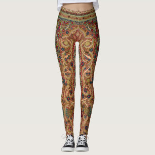 Leggings Motif jardin floral et paon vintage