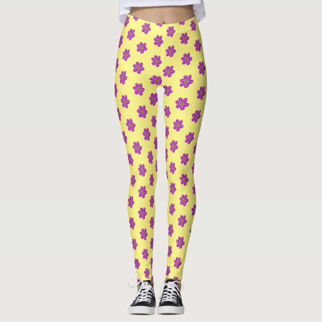 Leggings Motif jaune floral violet (Devant)