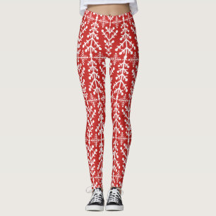 Leggings Motif juste nordique rouge de Knit d'île d'arbre