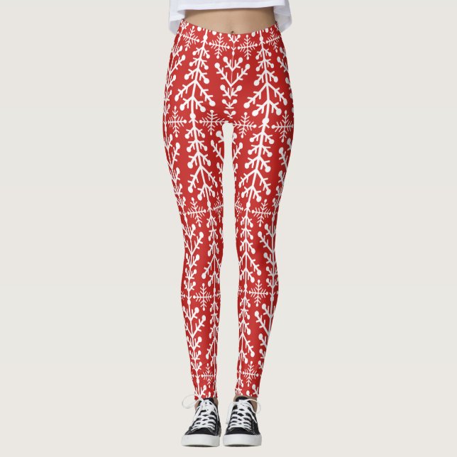 Leggings Motif juste nordique rouge de Knit d'île d'arbre (Devant)
