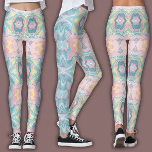Leggings Motif Kaléidoscope Pastel Mandala Rose et Menthe