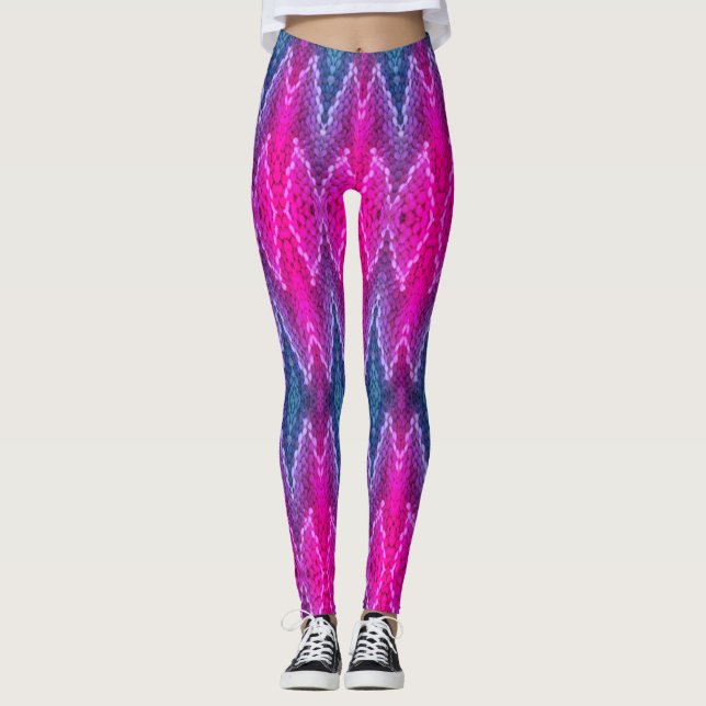 Leggings - Motif kaléidoscope rose et bleu (Devant)