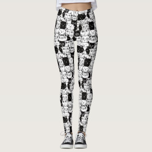 Leggings Motif Kawaii Cute Chat Noir Et Blanc