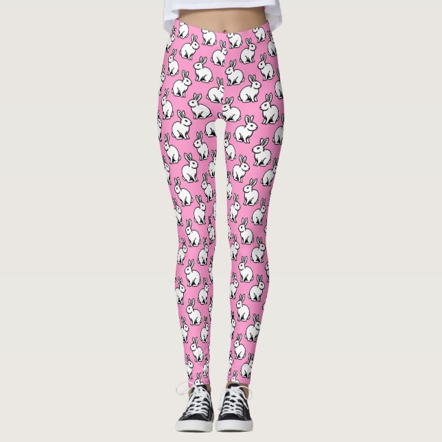 Leggings Motif lapins - noir et blanc avec rose (Devant)