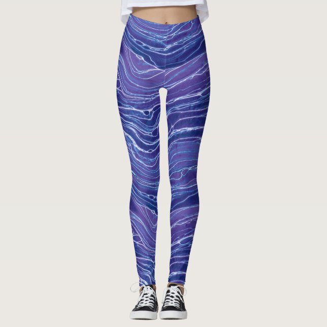 Leggings Motif Lavender Blue Abstrait Waves (Devant)