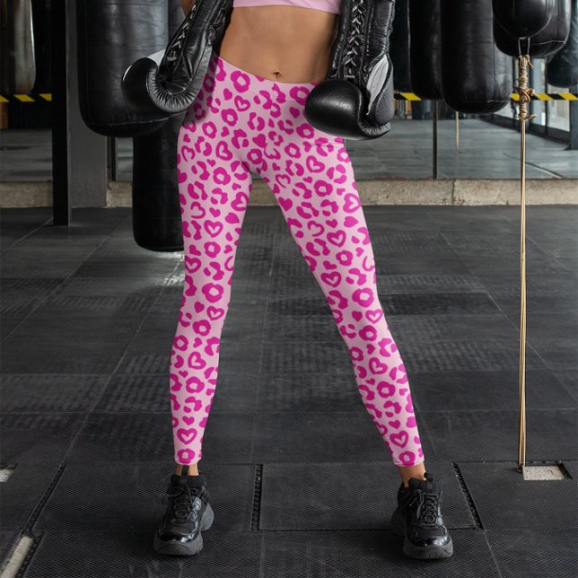 Leggings Motif léopard à coeur rose clair et chaud (Light and Hot Pink Heart Leopard Pattern Leggings)
