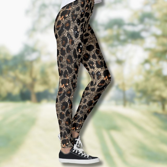 Leggings Motif Léopard Brun Noir Or Paillettes Luxe (Créateur téléchargé)