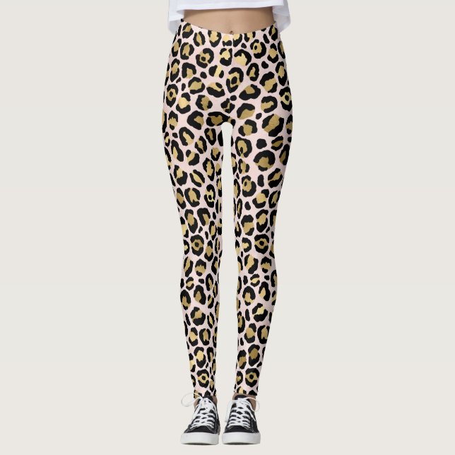 Leggings Motif Léopard Or Rose (Devant)