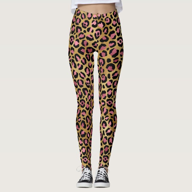 Leggings Motif Léopard Or Rose (Devant)