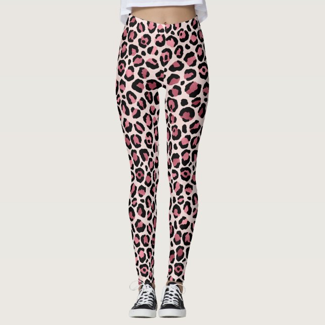 Leggings Motif Léopard Rose (Devant)
