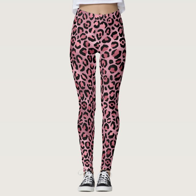 Leggings Motif Léopard Rose (Devant)