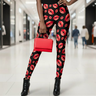 Leggings Motif lèvres rouges noir