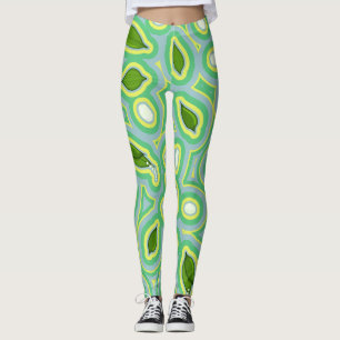 Leggings Motif Lily de printemps en bleu ciel, jaune beurre