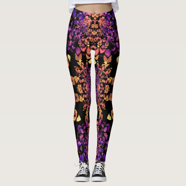 Leggings Motif Mandala Abstrait bronze et violet (Devant)