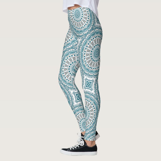 Leggings Motif mandala abstrait sarcelle et chamois (Gauche)