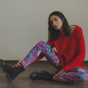 Leggings Motif Mandala complexe rose et bleu
