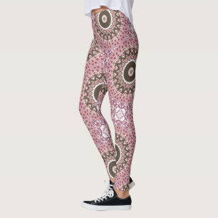 Leggings Motif Mandala Rose et Mocha Géométrie Florale