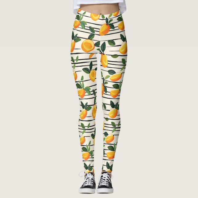 Leggings Motif Mango Aquarelle avec Feuilles verts (Devant)